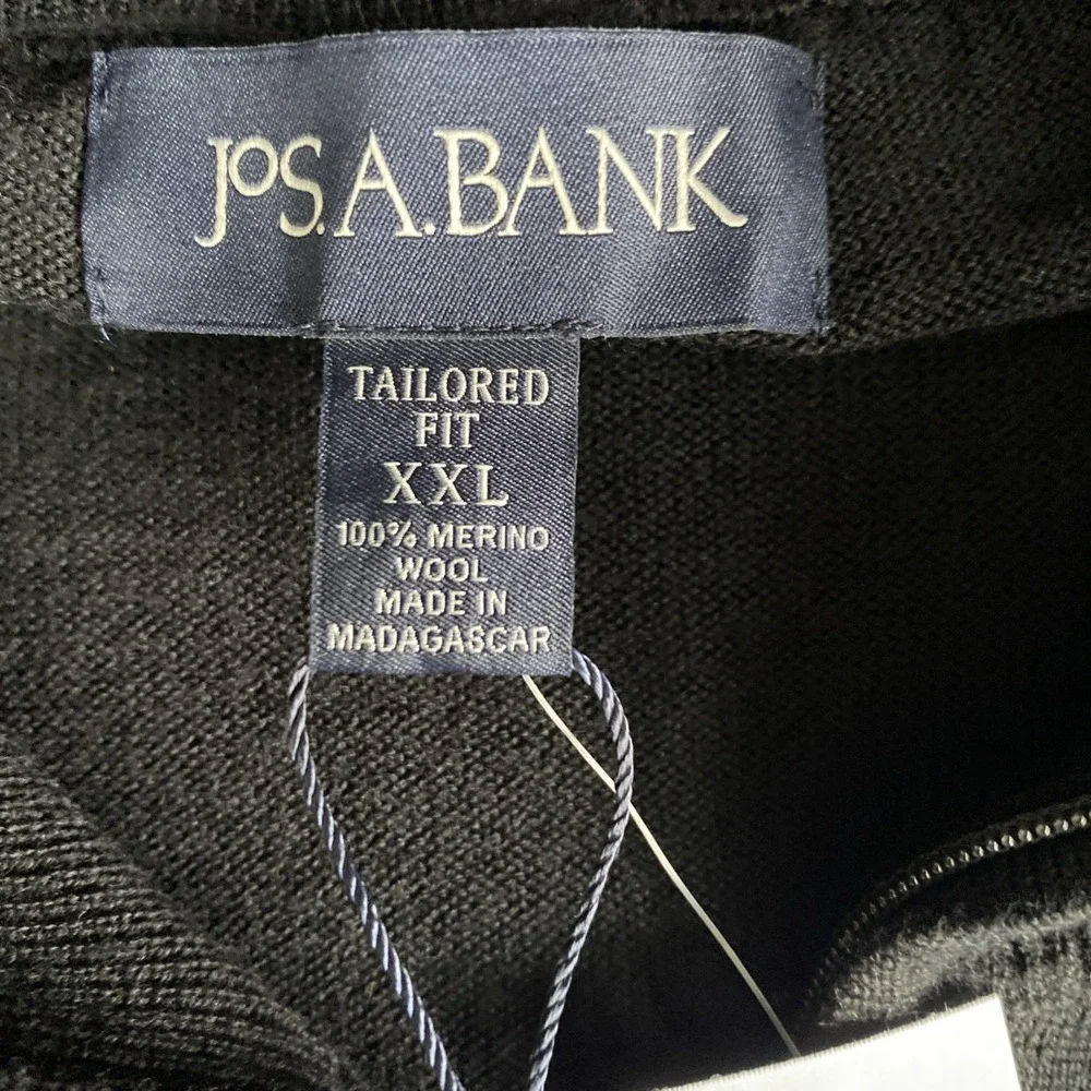 Jos A Bank Mens 100% Merino Wool Black 1/4 Zip Pullover XXL‎ New With Tags